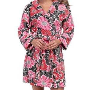 NWOT Vera Bradley Cherry Blossom Size L/XL Fleece Hooded Robe Pink Red Black